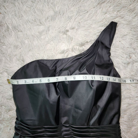 Mori Lee by Madeline Gardner A Line One Shoulder Black Cocktail Dress Size 12 - Picture 5 of 14